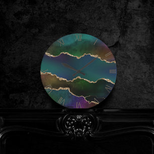 Edgy Agate   Dark Moody Jewel Tone Mystic Aquamari Runde Wanduhr