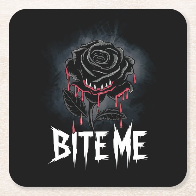 Edgy 'Bite Me' Gothic Rose Design Rechteckiger Pappuntersetzer (Vorderseite)
