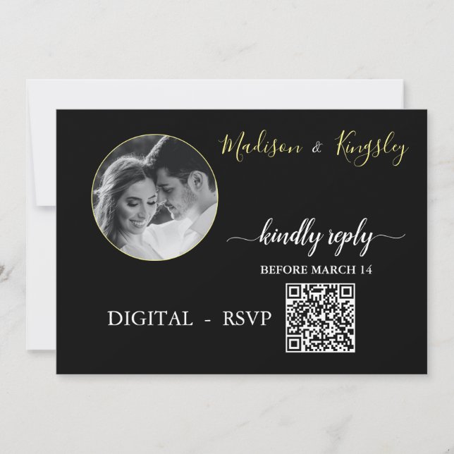 Edgy Black Foto Monogram Fab DIGITAL RSVP CARD Einladung (Vorderseite)