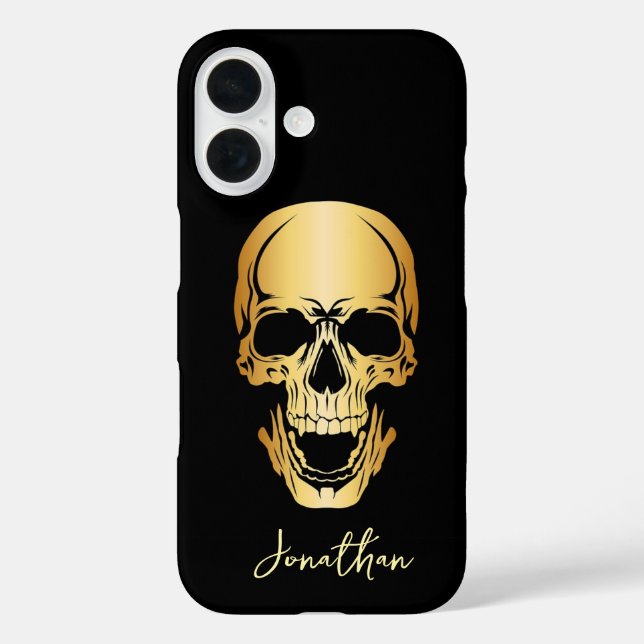 Edgy Black & Gold Skull Pattern Individuelle Name Case-Mate iPhone Hülle (Rückseite)