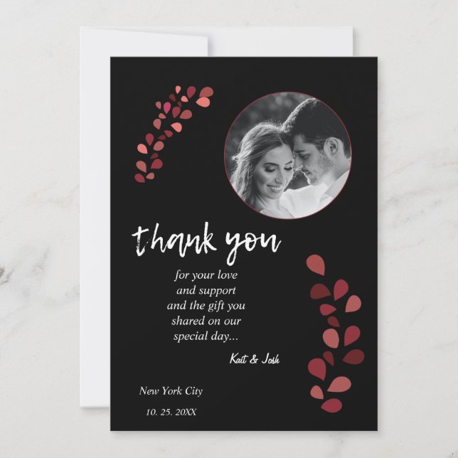Edgy Black Red Floral Wedding Danke CARD Einladung (Vorderseite)