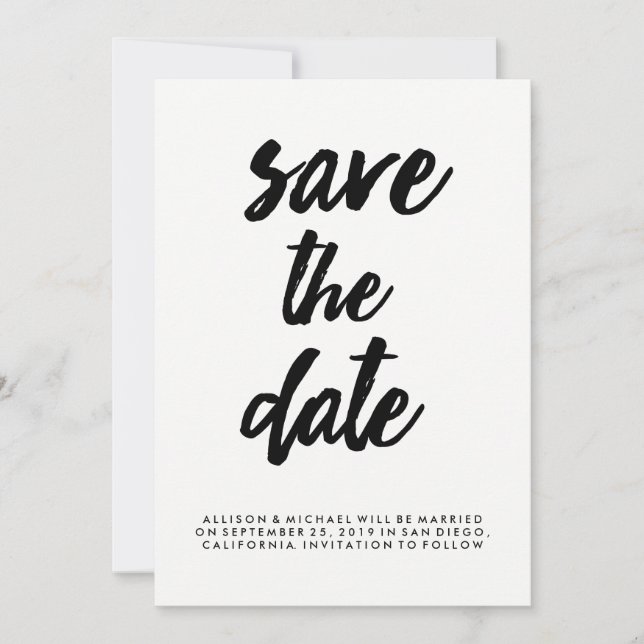 Edgy Black Typografy Save the Date | Foto zurück (Vorderseite)