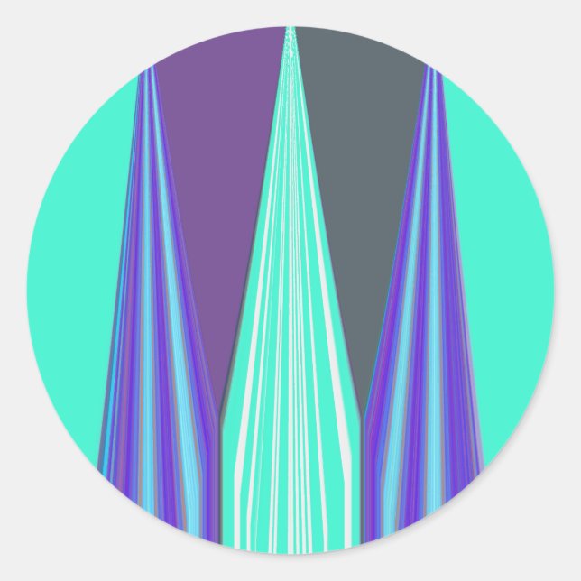 Edgy Blue Lila Cyan Zickzack Art Print Runder Aufkleber (Vorderseite)