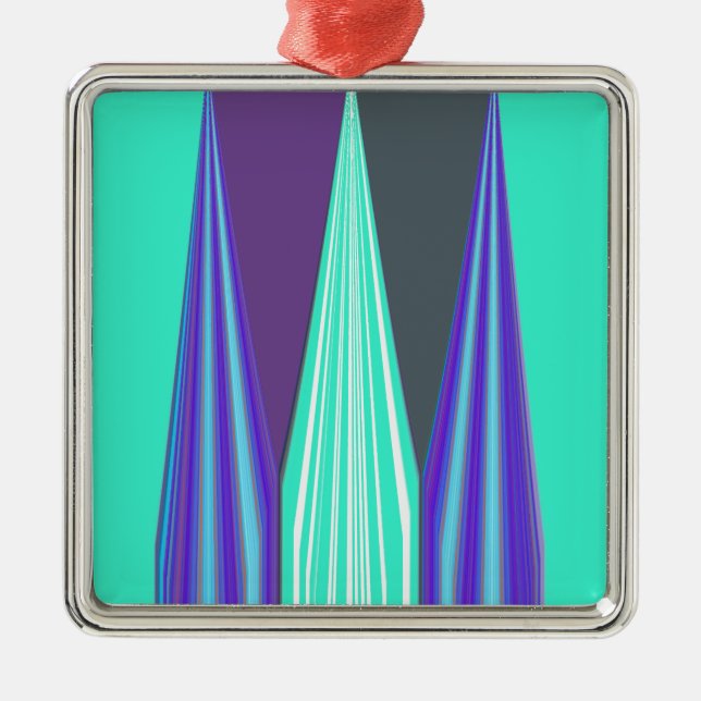 Edgy Blue Lila Cyan Zickzack Art Print Silbernes Ornament (Vorne)