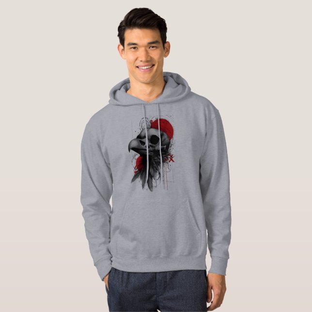 Edgy Crow Skull Gothic Grunge Hoodie (Vorne ganz)