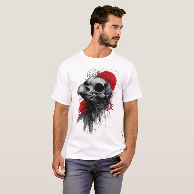 Edgy Crow Skull Gothic Grunge Street Art T-Shirt (Vorne ganz)