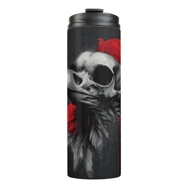 Edgy Crow Skull Gothic Grunge Thermal Tumbler Thermosbecher (Vorderseite)