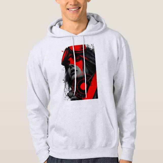 Edgy Cyberpunk Dystopian Girl Red Target Hoodie (Vorderseite)