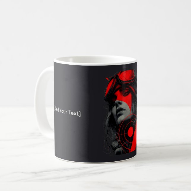 Edgy Cyberpunk Dystopian Girl Red Target Mug Kaffeetasse (Vorderseite Links)