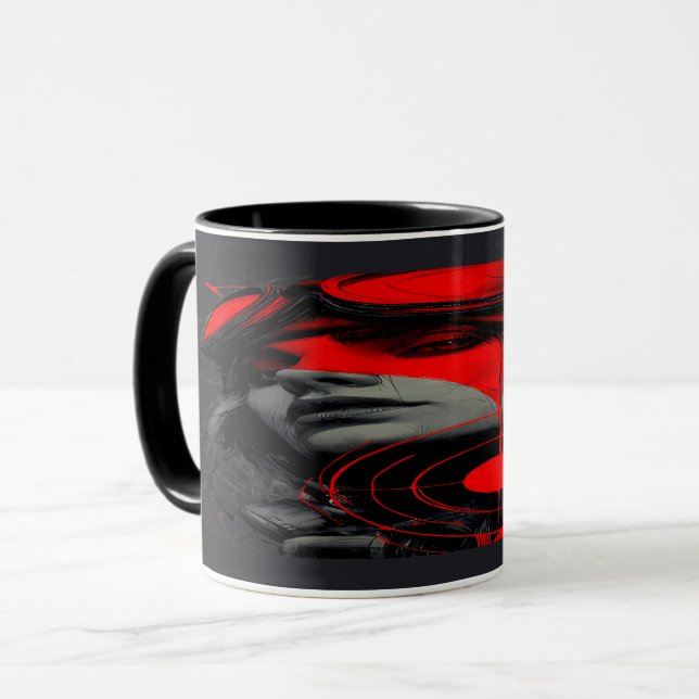 Edgy Cyberpunk Dystopian Girl Red Target Mug Tasse (Vorderseite Links)