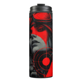 Edgy Cyberpunk Dystopian Girl Red Target Thermosbecher