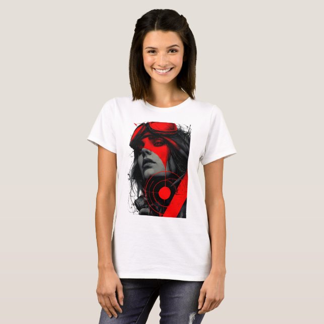 Edgy Cyberpunk Dystopian Girl Red Target Women's T-Shirt (Vorne ganz)