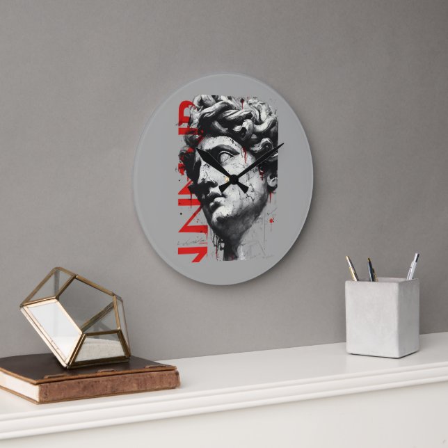 Edgy David Bust Modern Street Art Große Wanduhr (Büro)