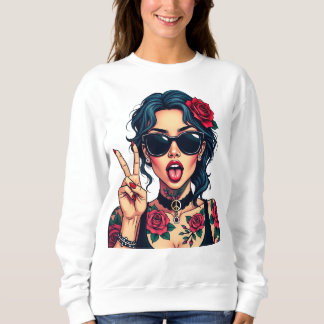Edgy Frau mit Rose, Geschenk für sie Sweatshirt