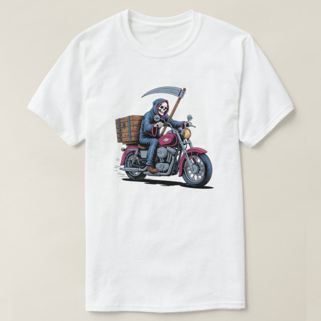 Edgy Grim Reaper Motorcycle Rider T-Shirt (Design vorne)