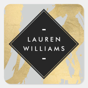 Edgy Imitate Gold Pinselstriche auf Grau Quadratischer Aufkleber