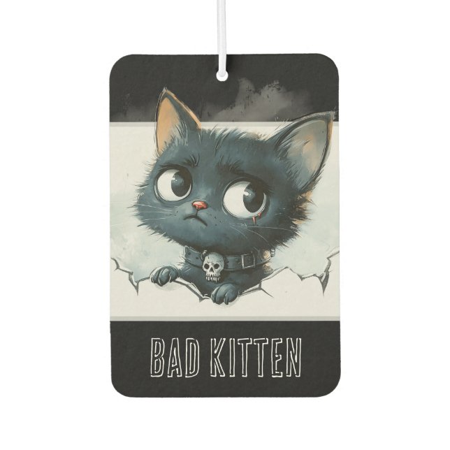 Edgy Kitten Illustration - "Bad Kitten" Text Autolufterfrischer (Vorderseite)