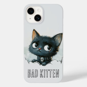 Edgy Kitten Illustration - "Bad Kitten" Text Case-Mate iPhone 14 Hülle