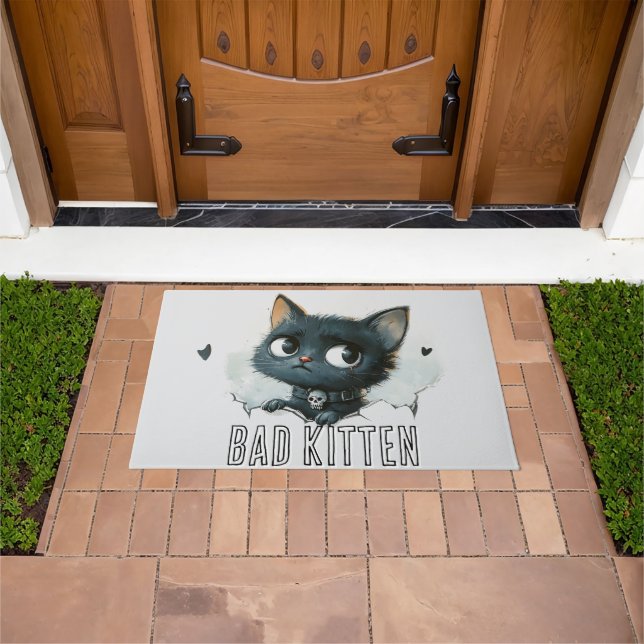 Edgy Kitten Illustration - "Bad Kitten" Text Fußmatte (Außenbereich)