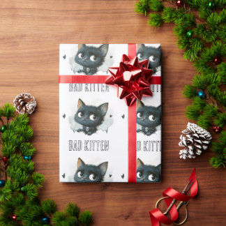 Edgy Kitten Illustration - "Bad Kitten" Text Geschenkpapier