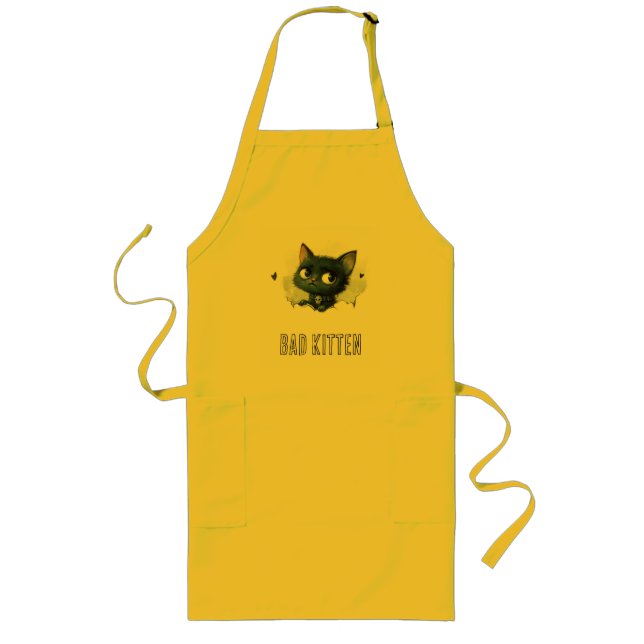 Edgy Kitten Illustration - "Bad Kitten" Text Lange Schürze (Vorne)