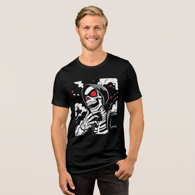Edgy Manga Skeleton T-Shirt - Bold & Playful Style Tri-Blend Shirt (Vorderseite voll)