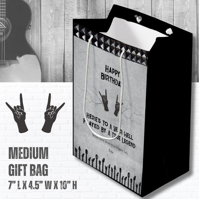 Edgy Rock und Roll Guitar Birthday Mittlere Geschenktüte (Celebrate your favorite Legend with this fully customizable Rockstar Birthday Gift Bag)