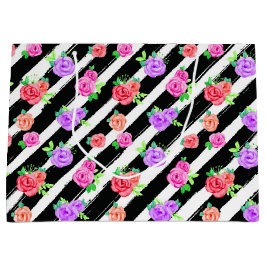 Edgy Rose & Modern Stripes Fashion Party Große Geschenktüte