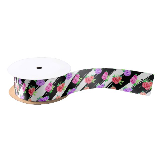 Edgy Rose & Modern Stripes Fashion Party Satinband (Spule)