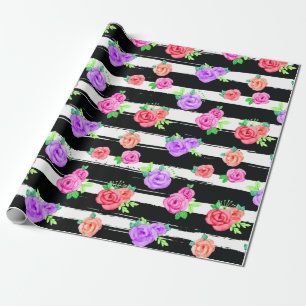 Edgy Rose & Modern Stripes Trendy Geburtstagsparty Geschenkpapier