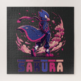 Edgy Sakura Warrior Bird Anime Illustration Puzzle