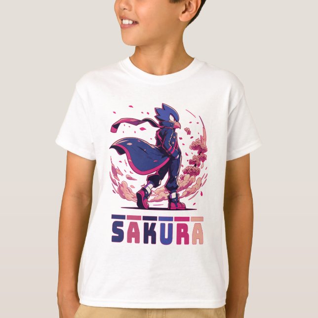 Edgy Sakura Warrior Bird Anime Illustration T-Shirt (Vorderseite)
