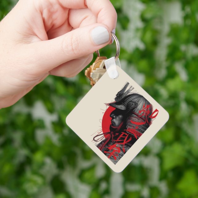 Edgy Samurai Warrior Japanese Ink Red Sun Keychain Schlüsselanhänger (Hand)