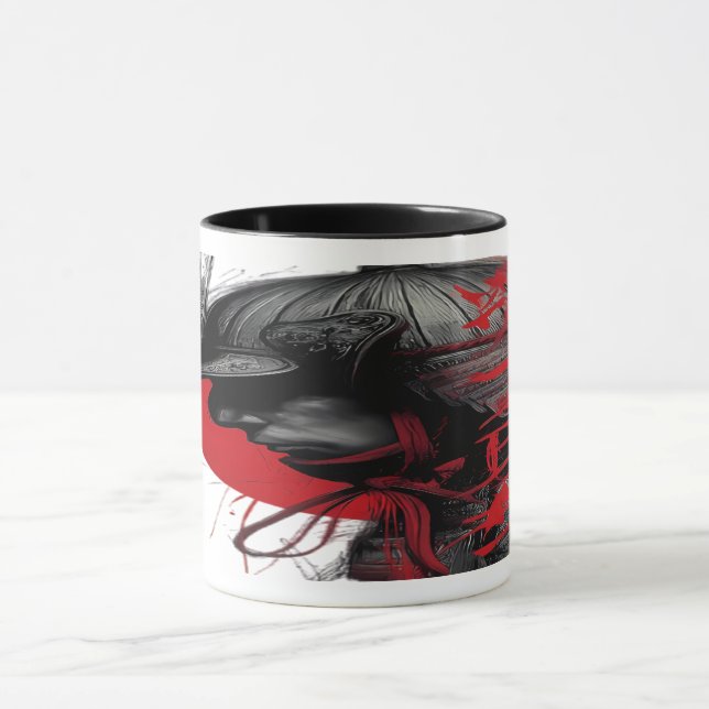 Edgy Samurai Warrior Japanese Ink Red Sun Tasse (Zentrum)
