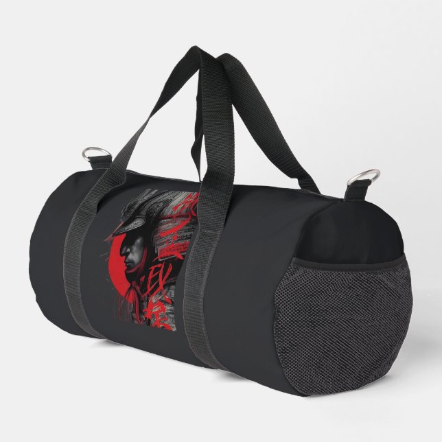 Edgy Samurai Warrior Japanese Red Sun Duffel Bag Duffle Bag (Rechte Ecke)