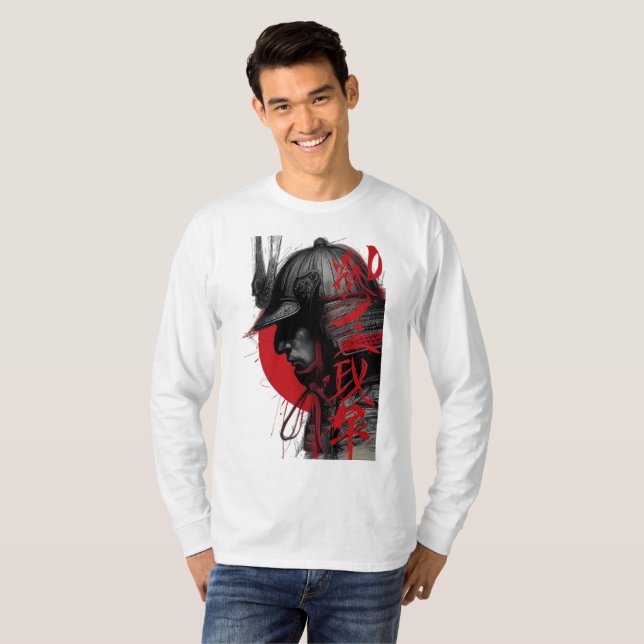 Edgy Samurai Warrior Japanese Red Sun Long Sleeve T-Shirt (Vorne ganz)