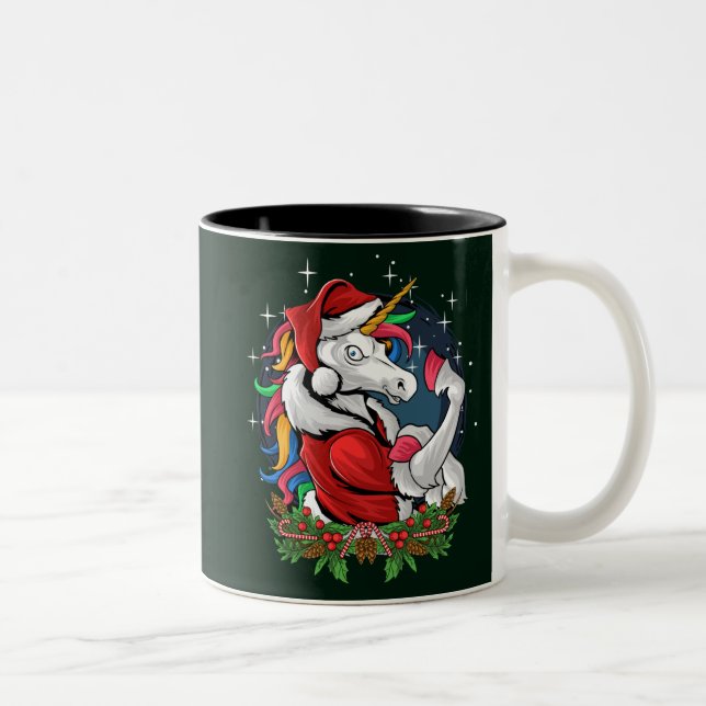 Edgy Santa Unicorn Zweifarbige Tasse (Rechts)