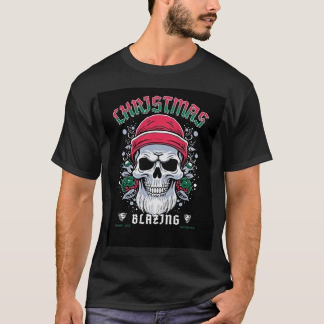 Edgy Skull Christmas T-Shirt - Blazing Style (Vorderseite)