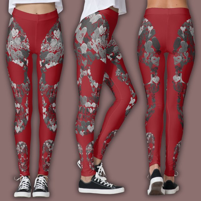 Edgy Skull Pattern | Grey Skulls on Red Leggings (Von Creator hochgeladen)