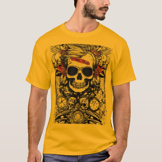 Edgy Skull Print T-Shirt fett und einzigartig graf (Vorderseite)