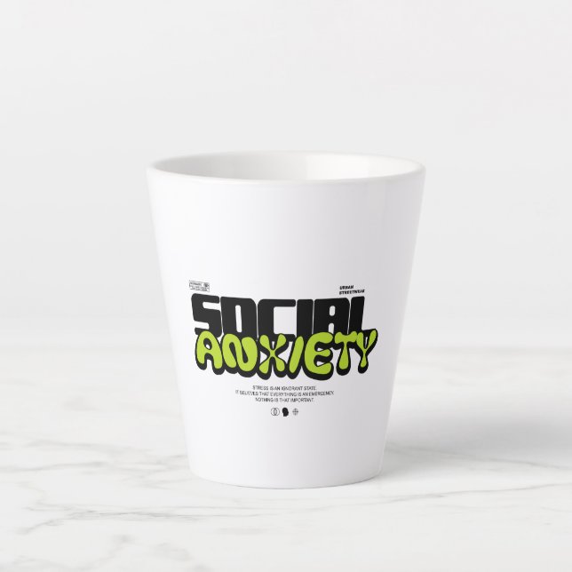 Edgy "Social Anxiety" Glitch Font Milchtasse (Vorderseite)