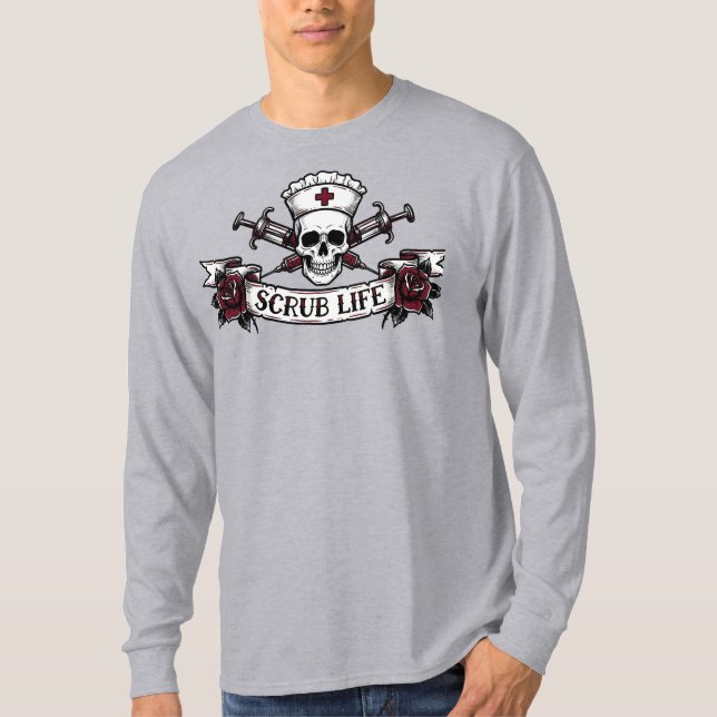 Edgy Tattoo Skull Nurse Scrub Life Iphone Case T-Shirt (Vorderseite)