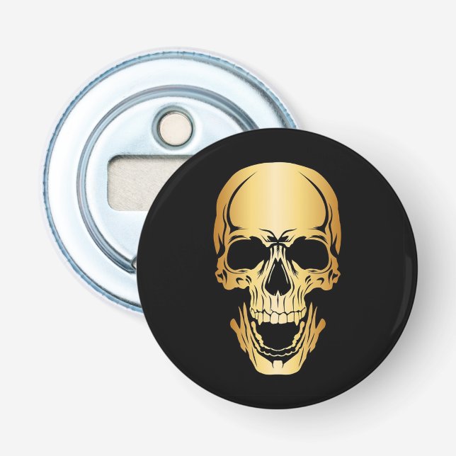 Edgy Trendy Black & Gold Skull Pattern Flaschenöffner (Vorderseite)