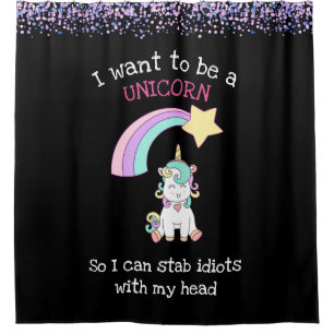 Edgy Unicorn mit Rainbow und Confetti Funny Duschvorhang