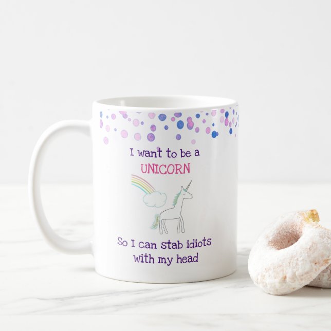 Edgy Unicorn mit Rainbow und Confetti Funny Kaffeetasse (Mit Donut)