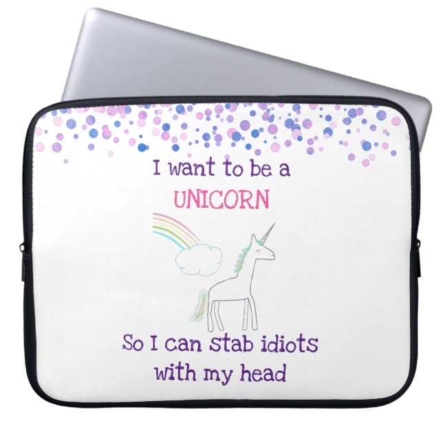 Edgy Unicorn mit Rainbow und Confetti Funny Laptopschutzhülle (Vorderseite)