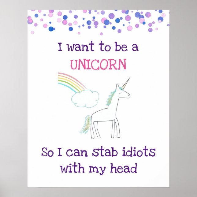 Edgy Unicorn mit Rainbow und Confetti Funny Poster (Vorne)