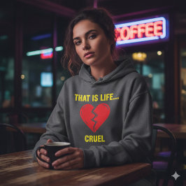 Edgy Y2K Broken Heart Hoodie - That Is Life Cruel 