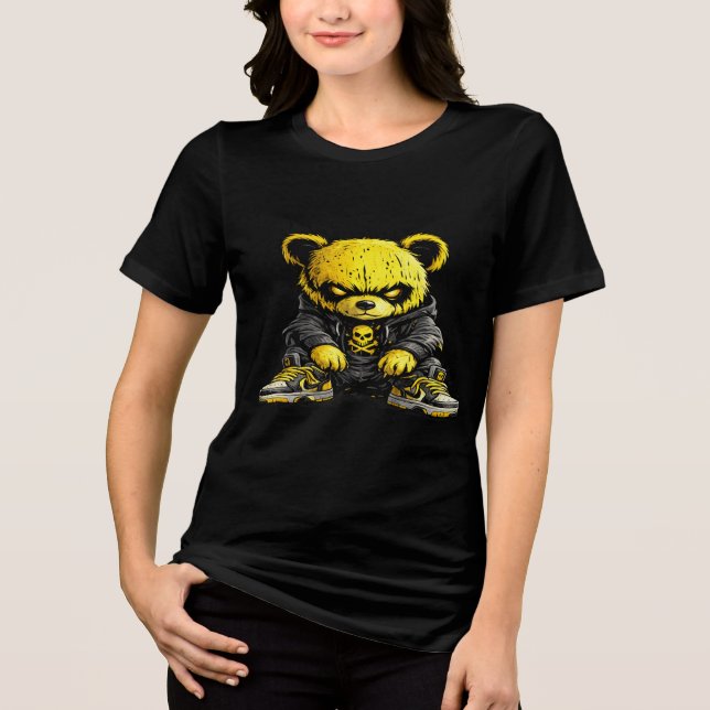 Edgy Yellow Bear Street Style Graphic T-Shirt Tri-Blend Shirt (Vorderseite)
