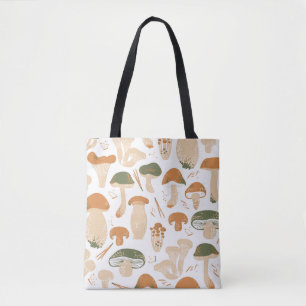 Edible Mushrooms seamless pattern. Linocut old sty